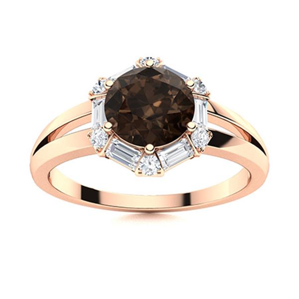 Natural 1.35 CTW Smoky Quartz, Sapphire & Diamond Engagement Ring 14K Rose Gold