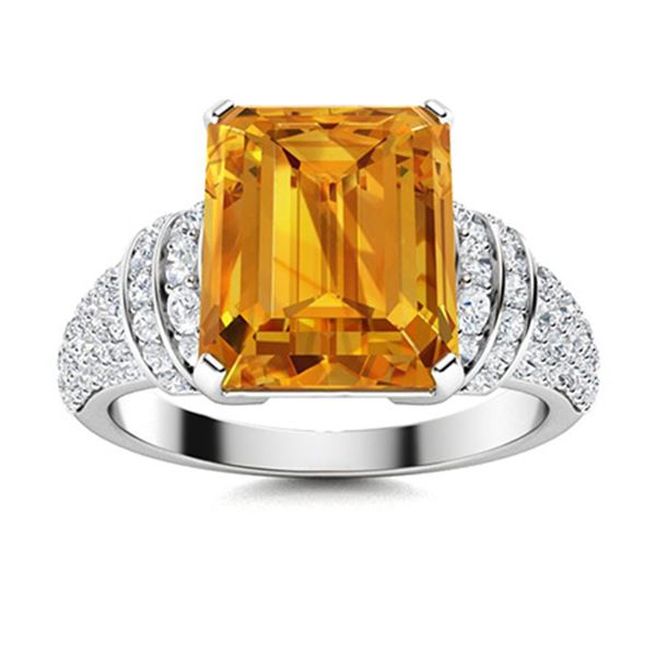 Natural 3.39 CTW Citrine & Diamond Engagement Ring 14K White Gold