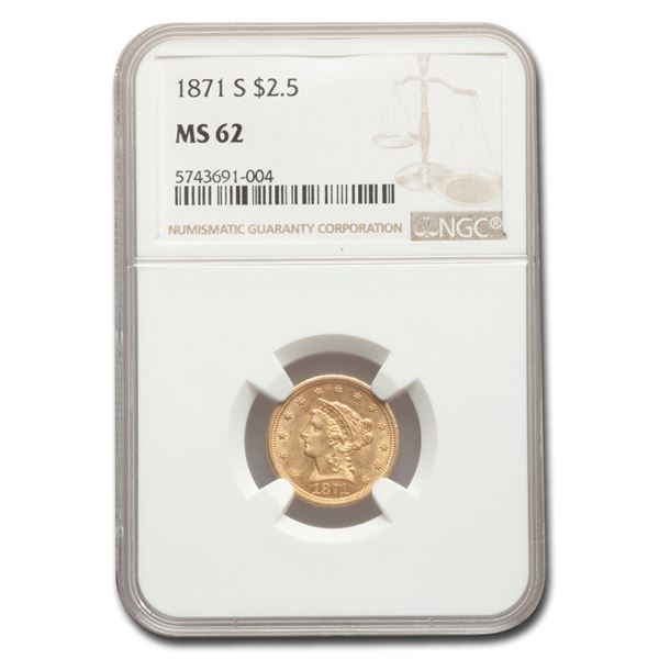1871-S $2.50 Liberty Gold Quarter Eagle MS-62 NGC