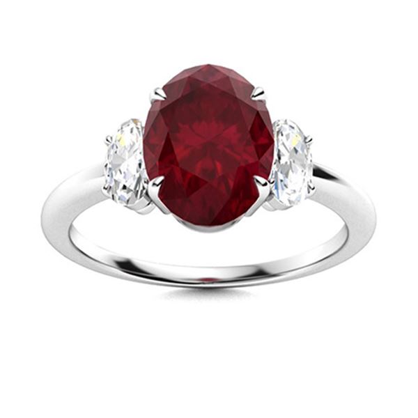 Natural 3.29 CTW Ruby & Diamond Engagement Ring 18K White Gold