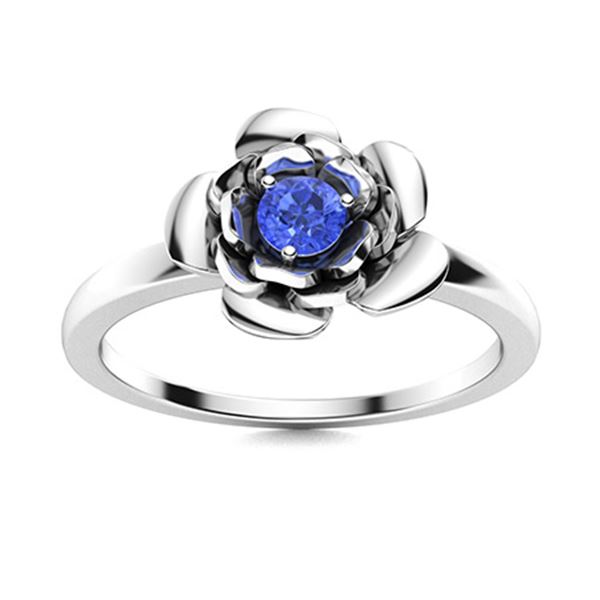 Natural 0.11 CTW Ceylon Sapphire Solitaire Ring 14K White Gold