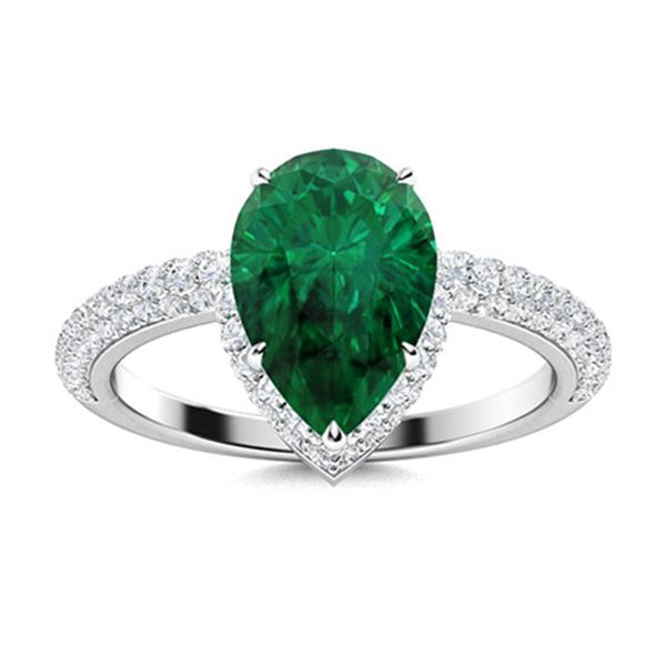 Natural 2.93 CTW Emerald & Diamond Engagement Ring 18K White Gold