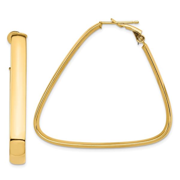 14k Yellow Gold Omega Back Triangle Hoop Earrings - 5x44 mm