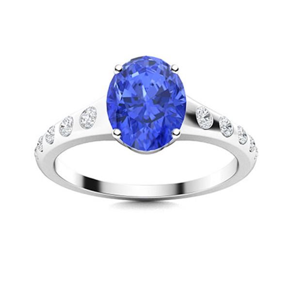 Natural 1.53 CTW Ceylon Sapphire & Diamond Engagement Ring 14K White Gold