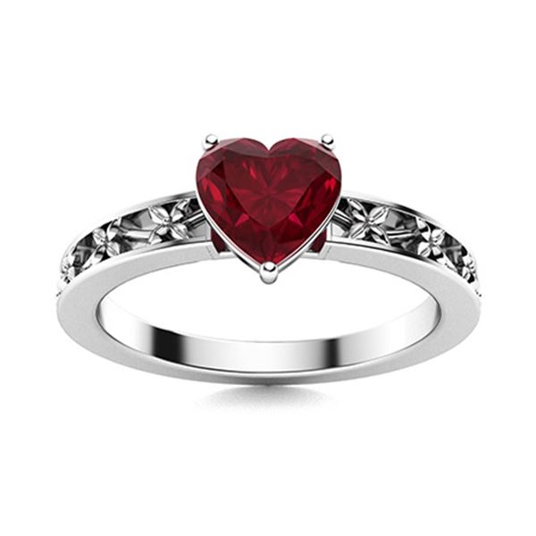 Natural 0.63 CTW Ruby Solitaire Ring 14K White Gold