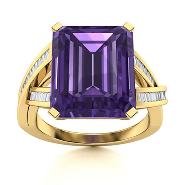 Natural 4.17 CTW Amethyst & Diamond Engagement Ring 18K Yellow Gold