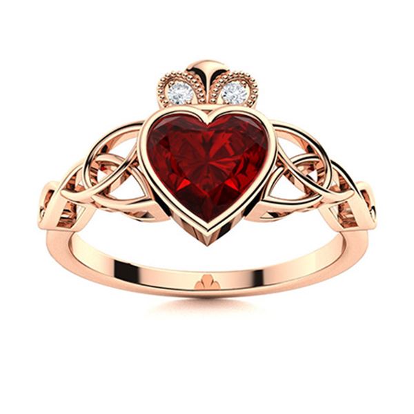 Natural 0.59 CTW Garnet & Diamond Engagement Ring 14K Rose Gold