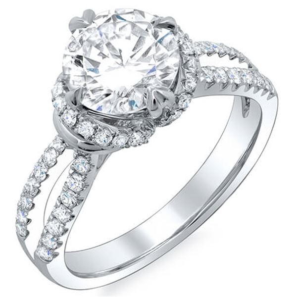 Natural 3.13 CTW Round Brilliant Cut Diamond Split Shank Engagement Ring 18KT White Gold