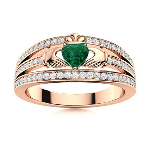 Natural 0.54 CTW Emerald & Diamond Engagement Ring 18K Rose Gold