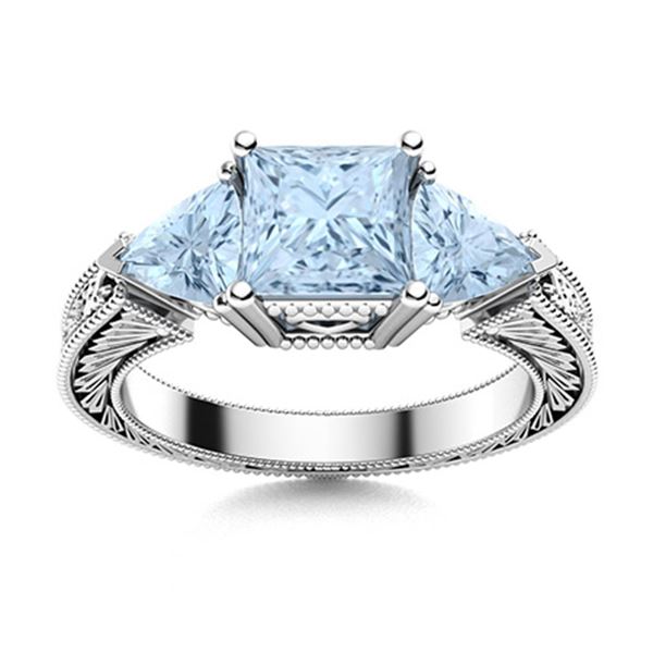 Natural 1.78 CTW Aquamarine Solitaire Ring 14K White Gold