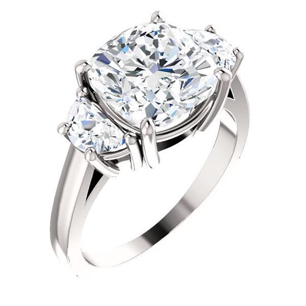 Natural 5.02 CTW 3-stone Cushion Cut & Half Moons Diamond Ring 18KT White Gold