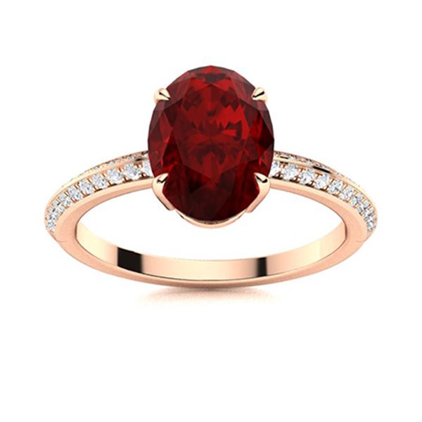 Natural 4.65 CTW Garnet & Diamond Engagement Ring 14K Rose Gold