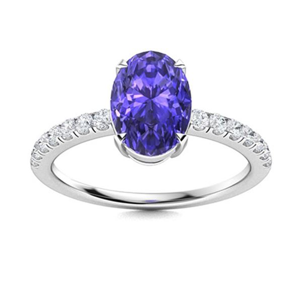 Natural 1.05 CTW Tanzanite & Diamond Engagement Ring 14K White Gold