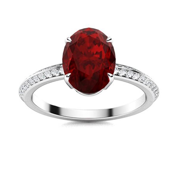Natural 4.66 CTW Garnet & Diamond Engagement Ring 18K White Gold