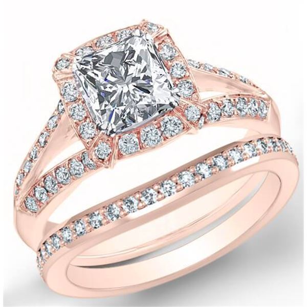 Natural 2.32 CTW Halo Radiant Cut Split Shank Diamond Engagement Ring 14KT Rose Gold