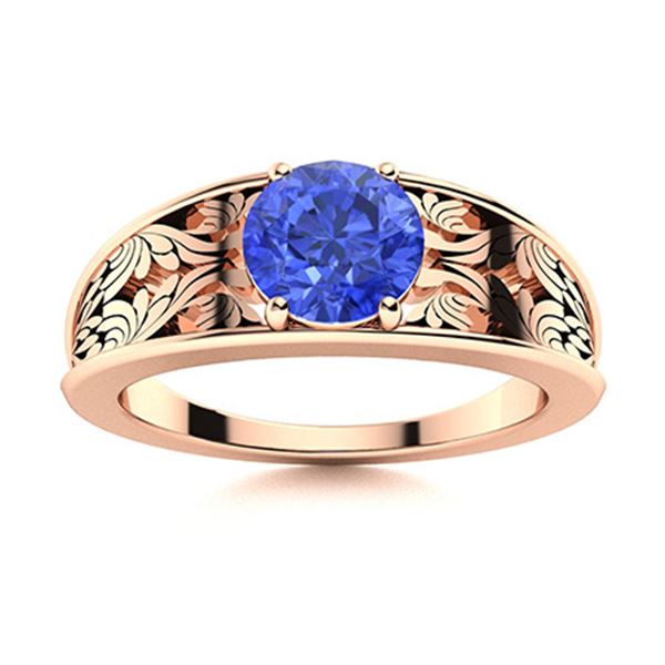 Natural 1.31 CTW Ceylon Sapphire Solitaire Ring 14K Rose Gold