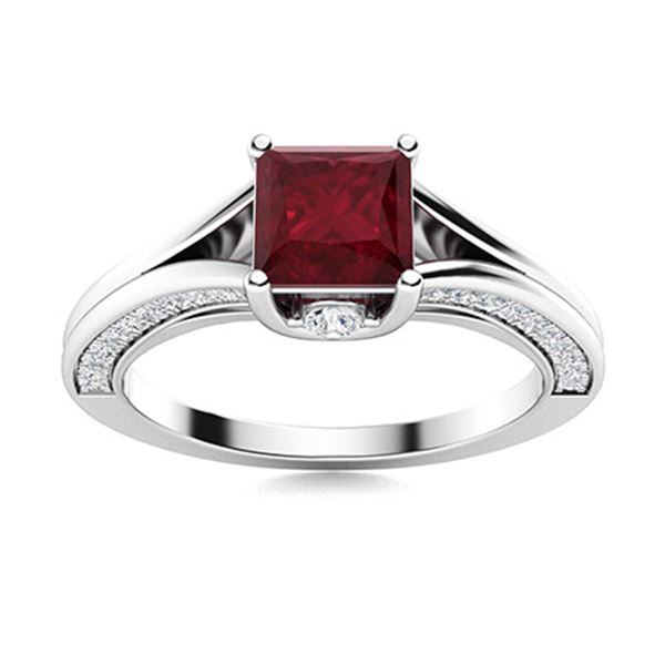 Natural 1.23 CTW Ruby & Diamond Engagement Ring 18K White Gold
