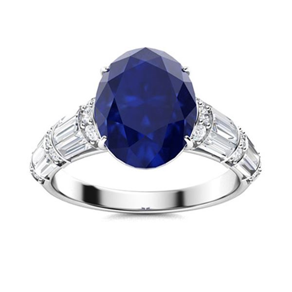 Natural 4.14 CTW Sapphire & Diamond Engagement Ring 18K White Gold