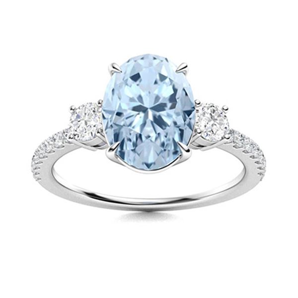 Natural 1.92 CTW Aquamarine & Diamond Engagement Ring 18K White Gold