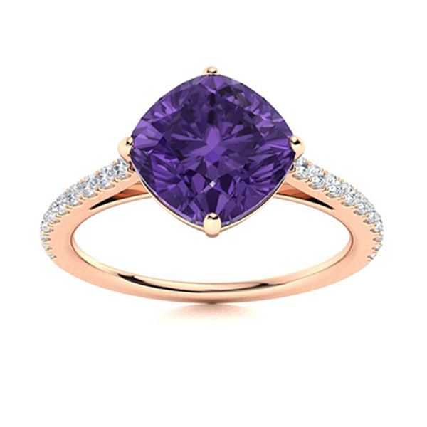 Natural 1.35 CTW Amethyst & Diamond Engagement Ring 14K Rose Gold