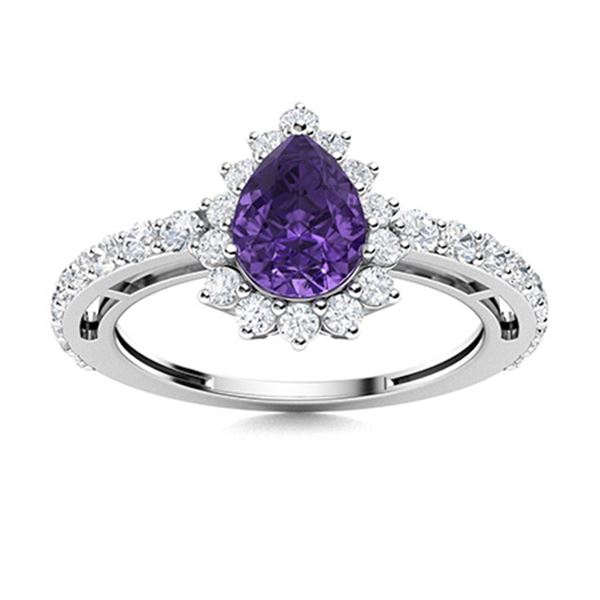 Natural 1.32 CTW Amethyst & Diamond Engagement Ring 18K White Gold