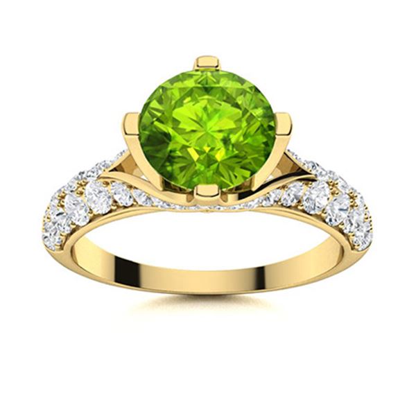 Natural 1.88 CTW Peridot & Diamond Engagement Ring 18K Yellow Gold
