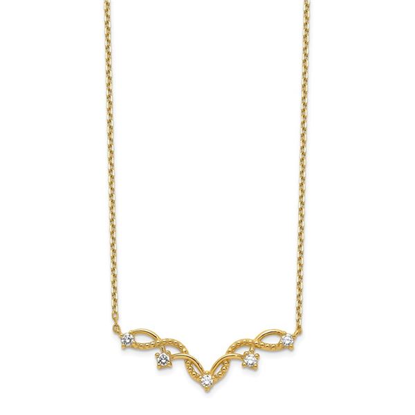 14k Yellow Gold Woven Bar CZ with 2 in ext Necklace - 20 in.