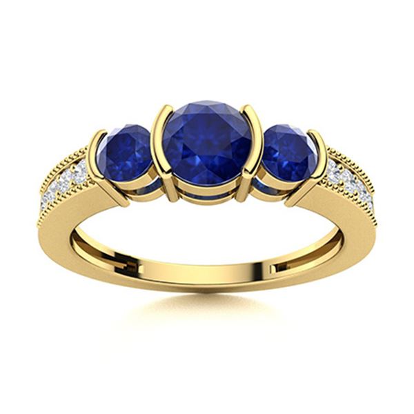 Natural 1.08 CTW Sapphire & Diamond Engagement Ring 18K Yellow Gold