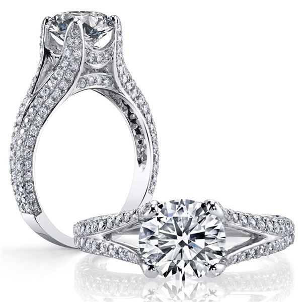 Natural 2.32 CTW Round Cut Split Shank Pave Diamond Ring 18KT White Gold