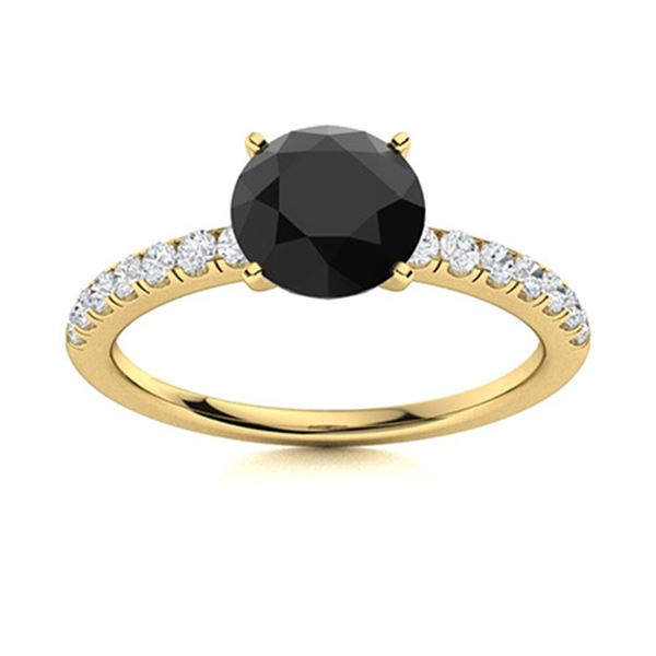 Natural 1.06 CTW Black & White Diamond Engagement Ring 14K Yellow Gold