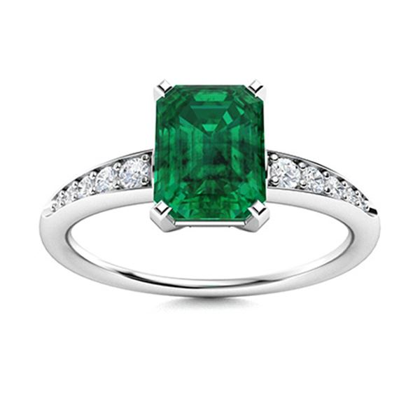 Natural 0.71 CTW Emerald & Diamond Engagement Ring 18K White Gold