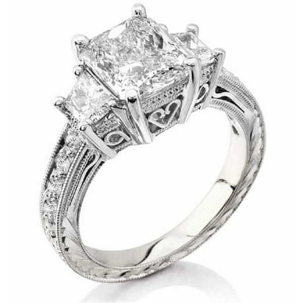 Natural 4.02 CTW Radiant Cut Diamond Ring 18KT White Gold