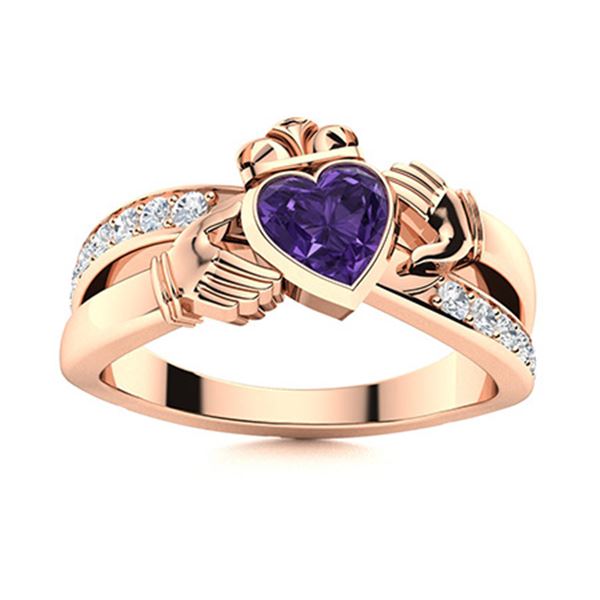 Natural 1.82 CTW Amethyst & Diamond Engagement Ring 18K Rose Gold