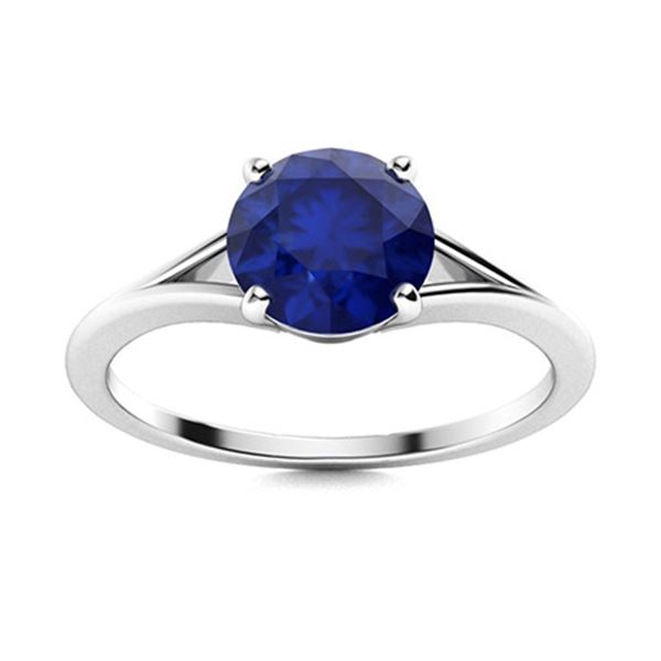 Natural 1.01 CTW Sapphire Solitaire Ring 14K White Gold