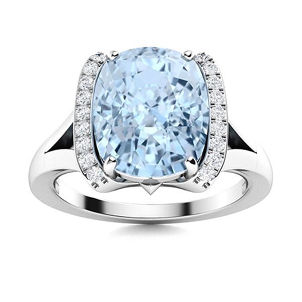 Natural 2.66 CTW Aquamarine & Diamond  Engagement Ring 18K White Gold