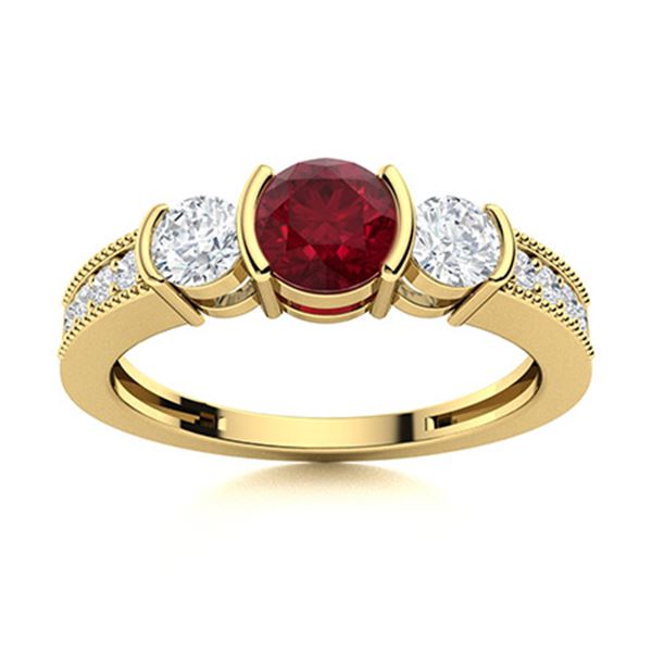 Natural 0.98 CTW Ruby & Diamond Engagement Ring 14K Yellow Gold