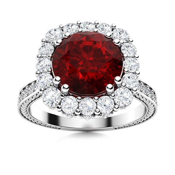 Natural 2.42 CTW Garnet & Diamond Engagement Ring 14K White Gold