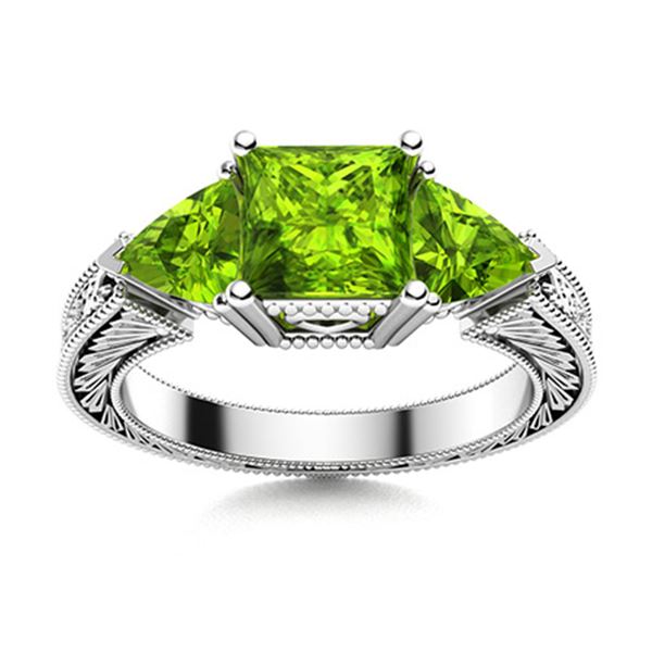 Natural 2.13 CTW Peridot Solitaire Ring 18K White Gold