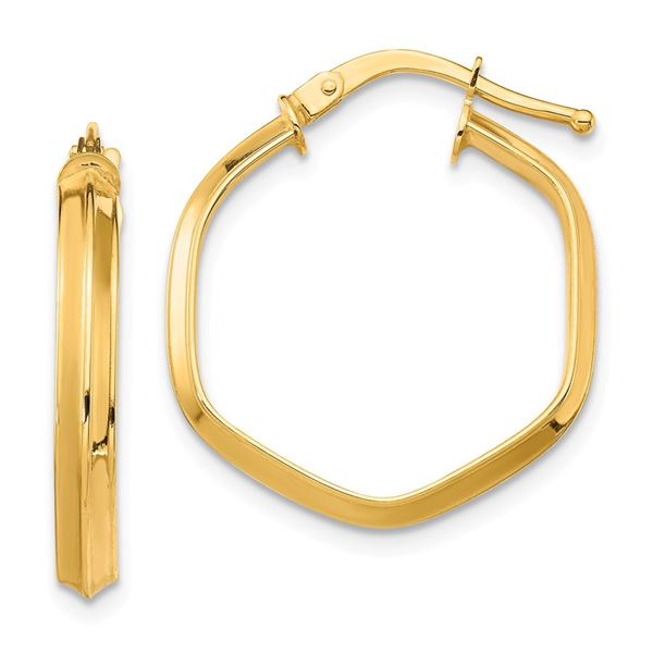 14k Yellow Gold Hexagon Hoop Earrings