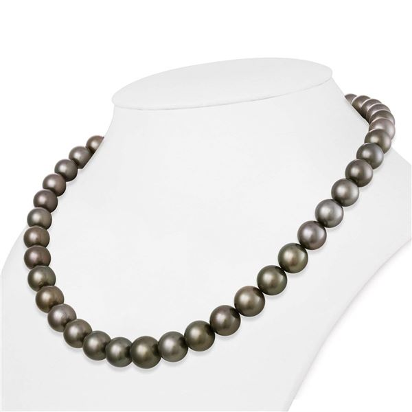 Medium Silver True Round Tahitian Pearl Necklace, 18"es, 9.1-11.7mm, AAA Quality