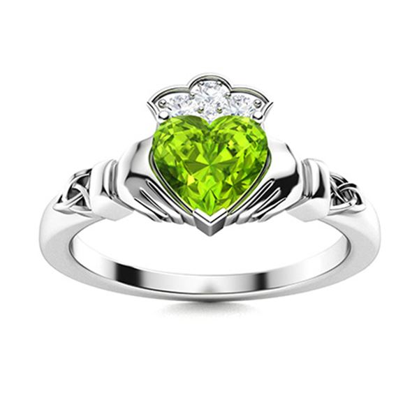 Natural 0.58 CTW Peridot & Diamond Engagement Ring 14K White Gold