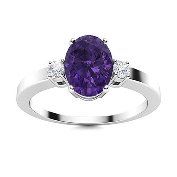 Natural 1.28 CTW Amethyst & Diamond Engagement Ring 18K White Gold