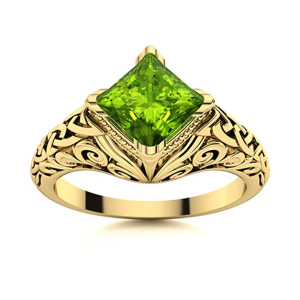 Natural 1.59 CTW Peridot Solitaire Ring 18K Yellow Gold
