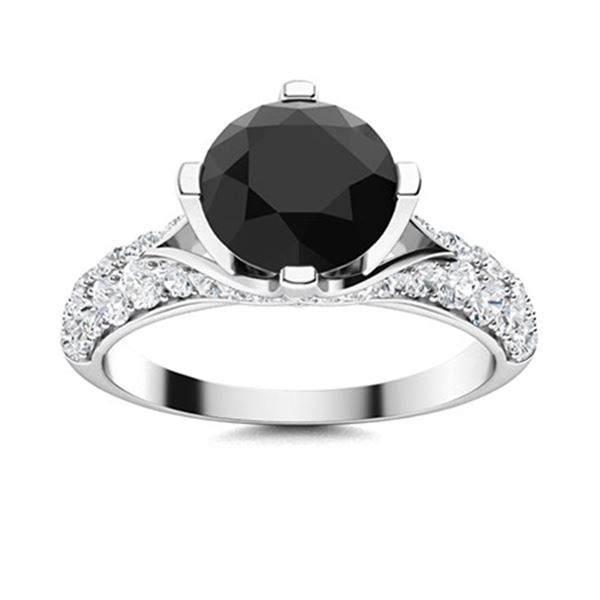 Natural 2.34 CTW Black & White Diamond Engagement Ring 18K White Gold