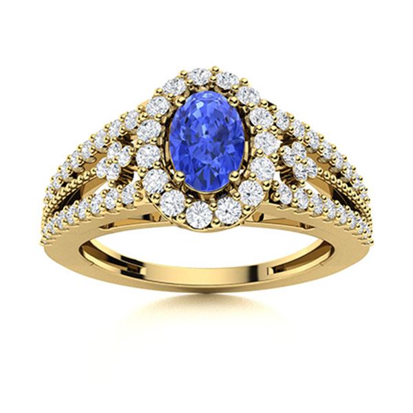 Natural 1.0 CTW Ceylon Sapphire & Diamond Engagement Ring 18K Yellow Gold