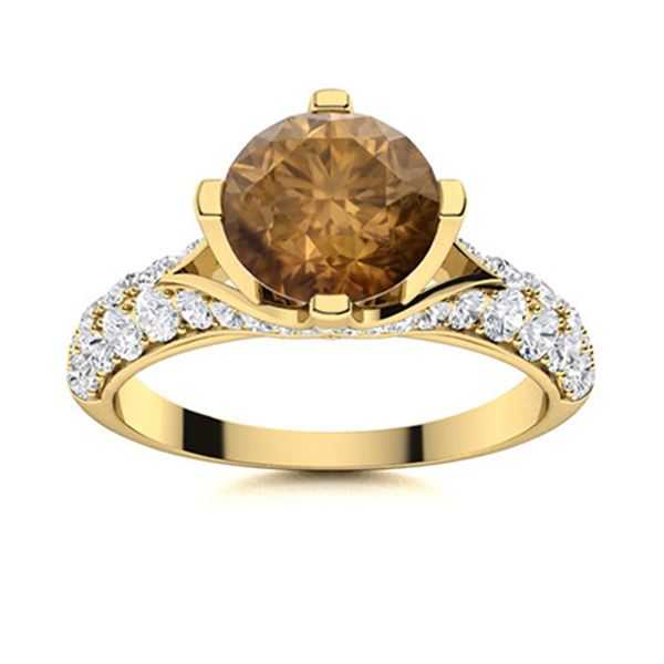 Natural 1.63 CTW Brown & White Diamond Engagement Ring 14K Yellow Gold