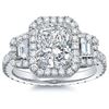 Image 4 : Natural 4.12 CTW Halo Cushion Cut & Trapezoids Eternity Diamond Ring 18KT White Gold