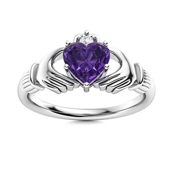Natural 1.58 CTW Amethyst & Diamond Engagement Ring 14K White Gold