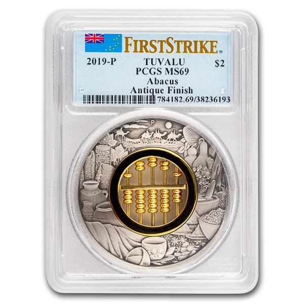 2019 Tuvalu 2 oz Silver Antiqued Abacus MS-69 PCGS