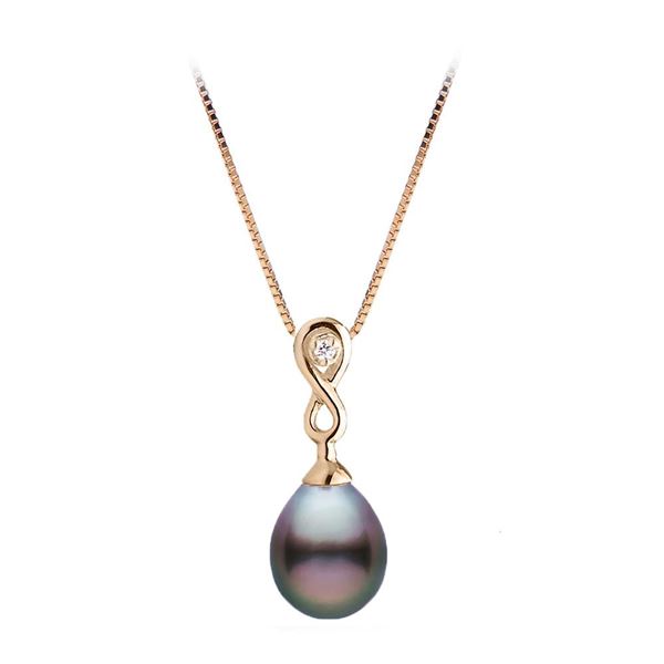 Tahitian Drop-Shape Pearl and Diamond Infinity Pendant